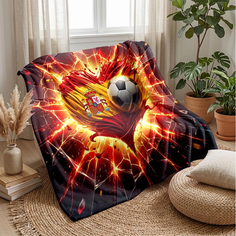 Spain football Printed Flannel Blanket Skin Friendly Warm Decorative Throw for Indoor Couch Bed Daily Use