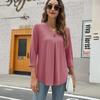 Women's V-Neck Tunic Blouse 3/4 Sleeve Shirts Loose Fit Top with Ring Detail, Casual Dressy Shirt for Work or Daily Wear Blouses Casual Tops S-XXL