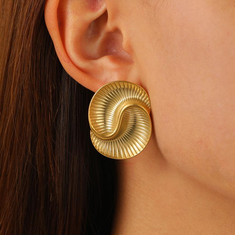 Stainless Steel Geometric Unusual Stud Earrings for Women Prevent Allergy Simple Spiral Texture Earrings Jewelry Bijoux Gift
