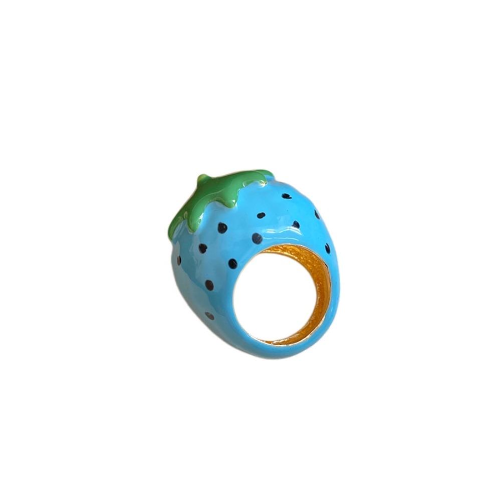Strawberry Cherry Vintage Ring Flower Big Floral Ring Colorful Enamel Fruit Ring Party