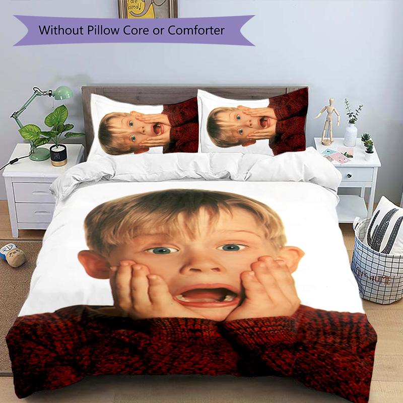 Home Alone 3pcs Bedding Set Duvet Cover Closure Includes 1 Duvet Cover & 2 Pillowcases for All Seasons Bedroom Home Dorm Decor