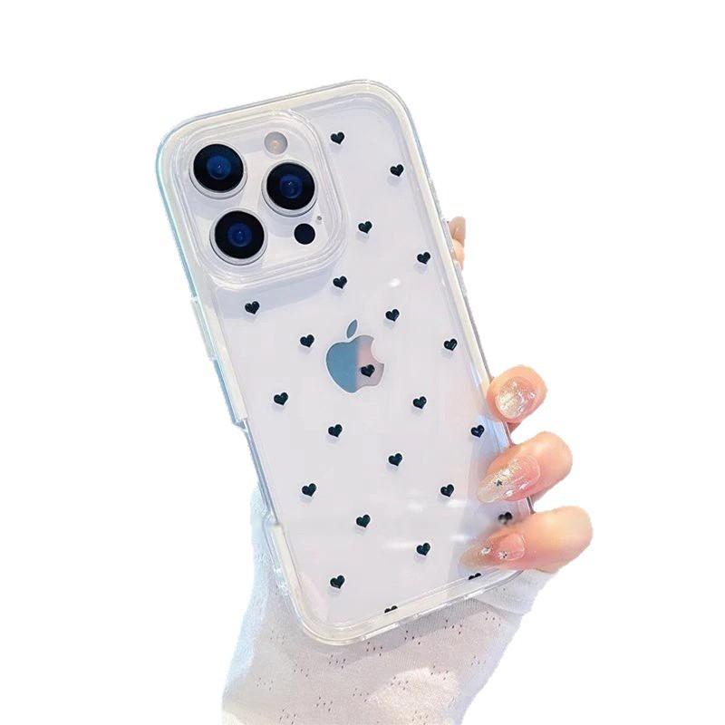 Черный чехол на весь экран с маленьким сердцем, подходит для iPhone 17 Pro, чехол-книжка 2-в-1, Apple 16, цветной край 14/15, набор 13
