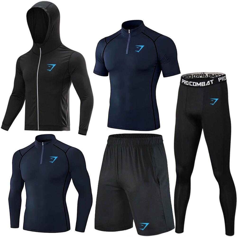 Мужской эластичный комплект из быстросохнущих поло GYMSHARK - Дышащая, облегающая спортивная одежда для тренировок и бега с защитой от солнца