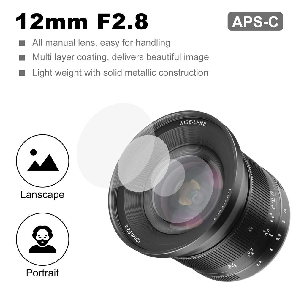 7 Artisans 12mm Mark II Ultra Manual Focus Prime Lens for Canon RF Mount Mirrorless Cameras EOS R6 F2.8 Wide-Angle APS-C R/EOS R3/EOS RP/EOS R5/EOS