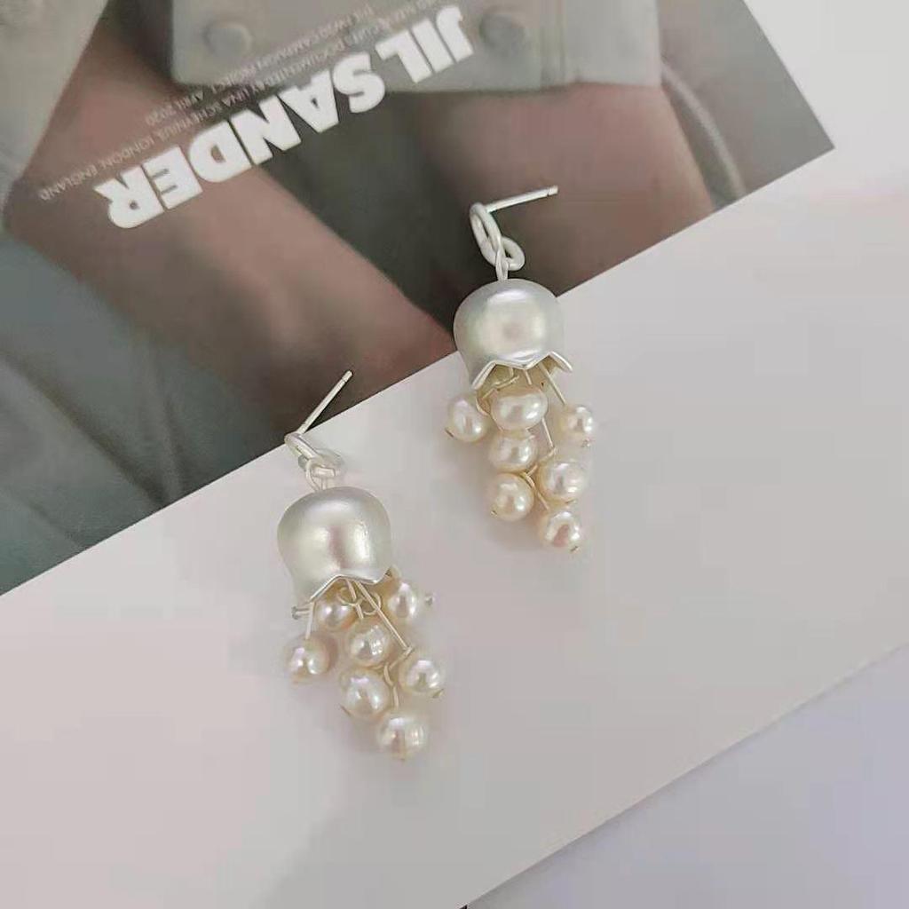 Французские ретро серьги «Ландыши» с пресноводным жемчугом - Винтажное серебро высокого класса