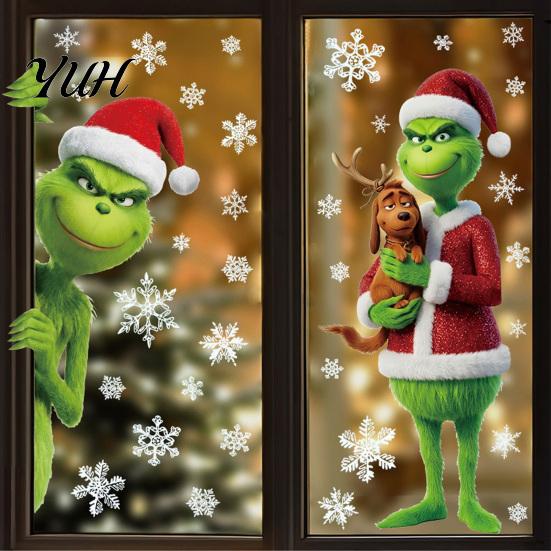 Static Cling Window Decals 2Pcs Christmas Sticker Decorations, Winter Clings, Reusable Snowflake Decorations for Windows Seasonal Glass Stickers with