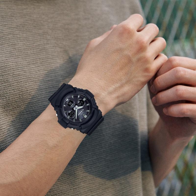 Casio Модные Простые Стильные Спортивные Радиоволновое Солнечное Кварцевое Движение Ремешок из Смолы Японские и Корейские Часы Мужские Часы Черные GAW-100B-1APR