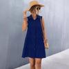 Sleeveless Casual A-line Blue Summer Dress Women Sexy Fashion Elegant Loose Party Club Dresses Female Solid Single Breasted Office Lady Dress 808
