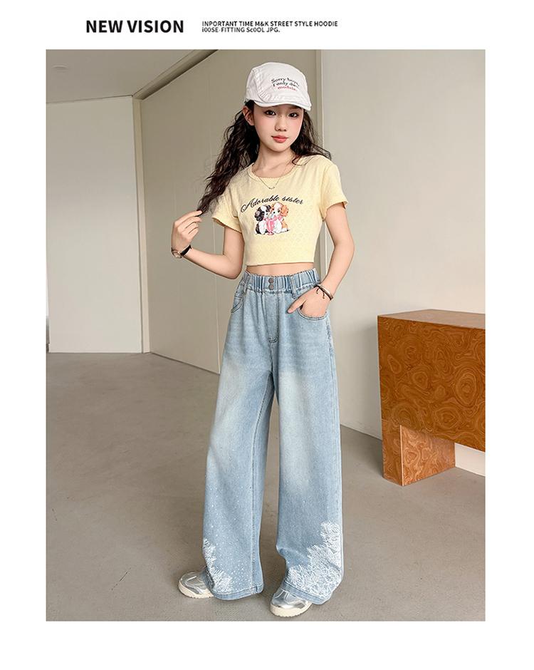 Girls' pants summer thin style children's bright diamond jeans 2026 new stylish big children's good-looking straight leg wide leg pants
