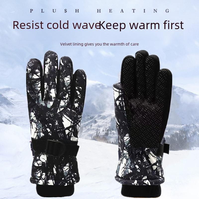 Детские зимние лыжные перчатки - возраст 7-13 лет. Теплый, плотный, хлопковый и бархатный фасон с пятью пальцами для девочек, идеально подходит для езды на мотоцикле.