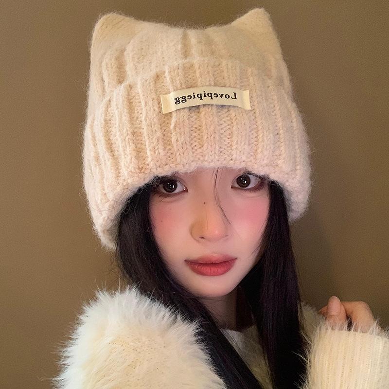 Милые кошачьи ушки (Хлеб в форме кошачьих ушей, приготовленный на пару), Вязаная шерстяная шапка, женская, зимняя, корейская версия, маленькое лицо, холодная шапка, утолщенная теплота