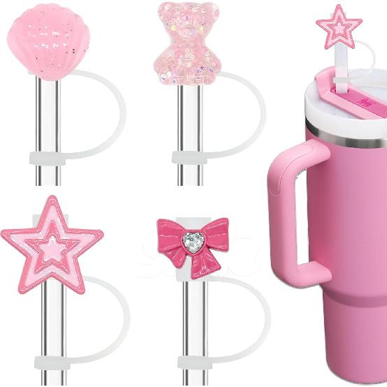 Блестящая насадка на трубочку с бриллиантами для аксессуаров Stanley Cup - Силиконовые насадки на трубочки с серебряными стразами подходят для трубочек диаметром 9-12 мм