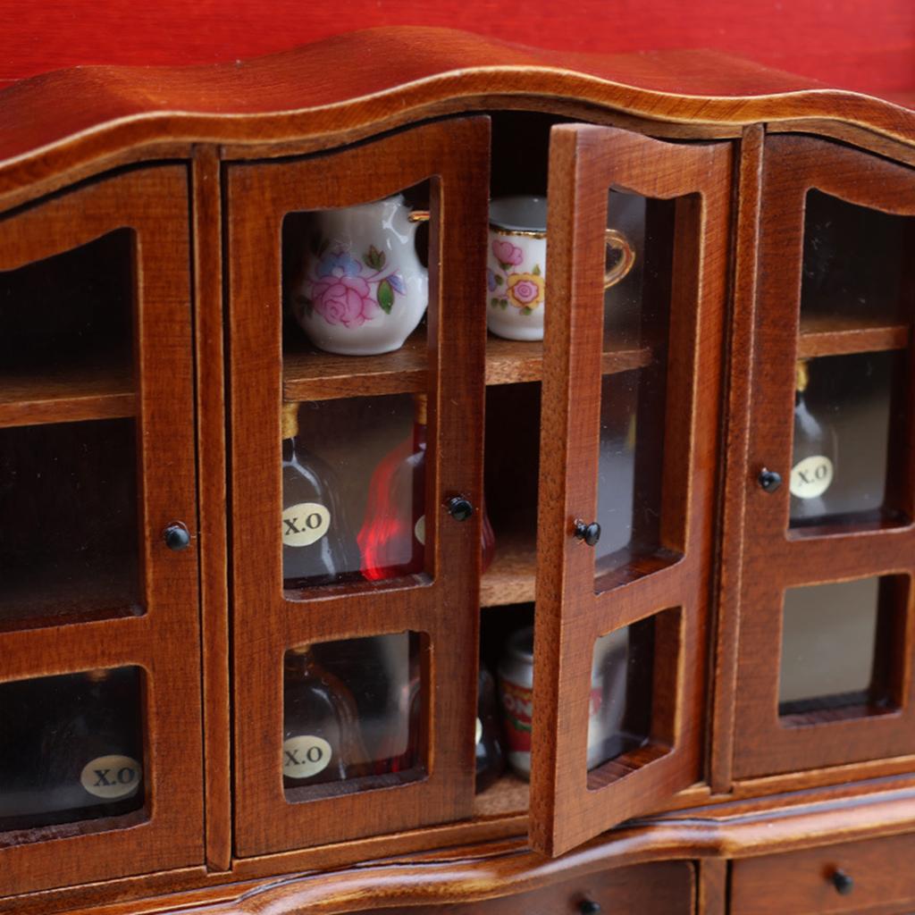 Миниатюрный витринный шкаф для кукольного домика в масштабе 1/12 с функциональным ящиком, дверцей, боковым шкафчиком, мебель для кукольного домика для реалистичной игры