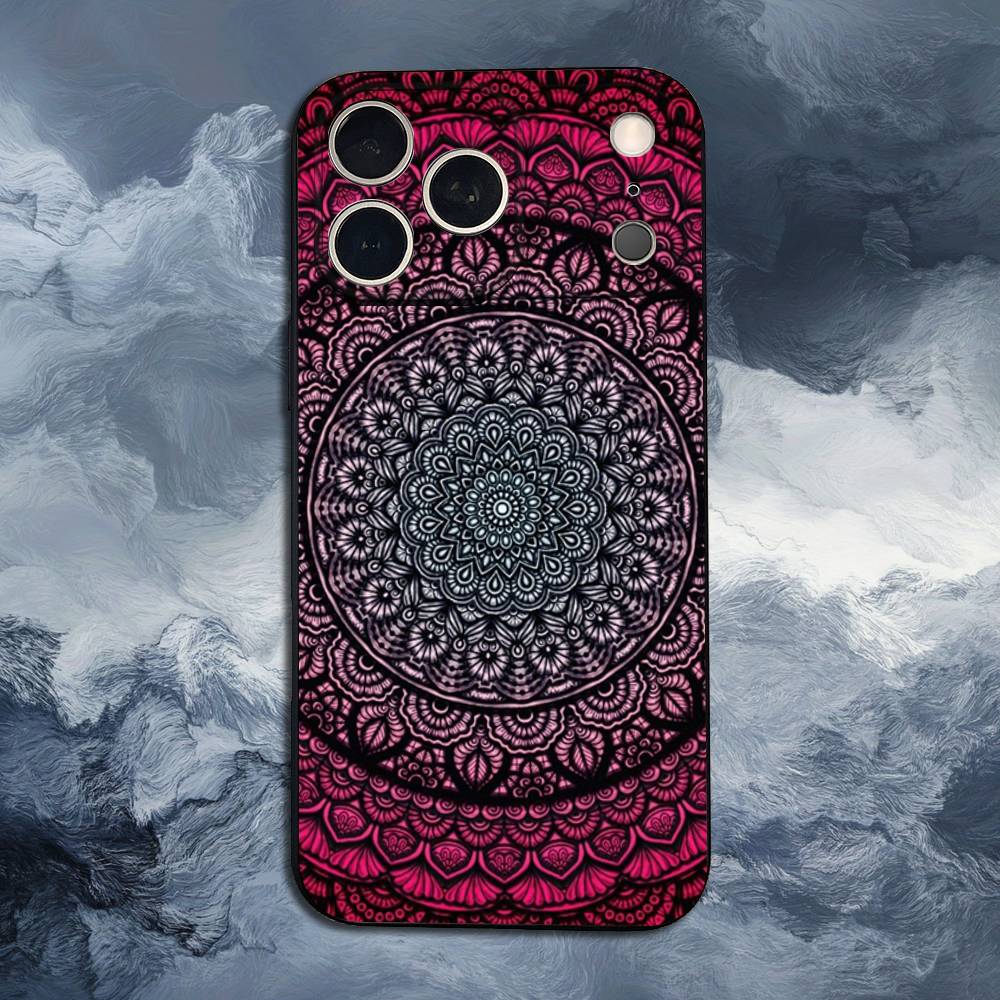 Totem Colorful Flower Mandala For iPhone 12,14,13,15,8,7,16,11,17,X,Mini,Plus,Pro,XR,SE,XS,Max,Soft Silicone Black Case