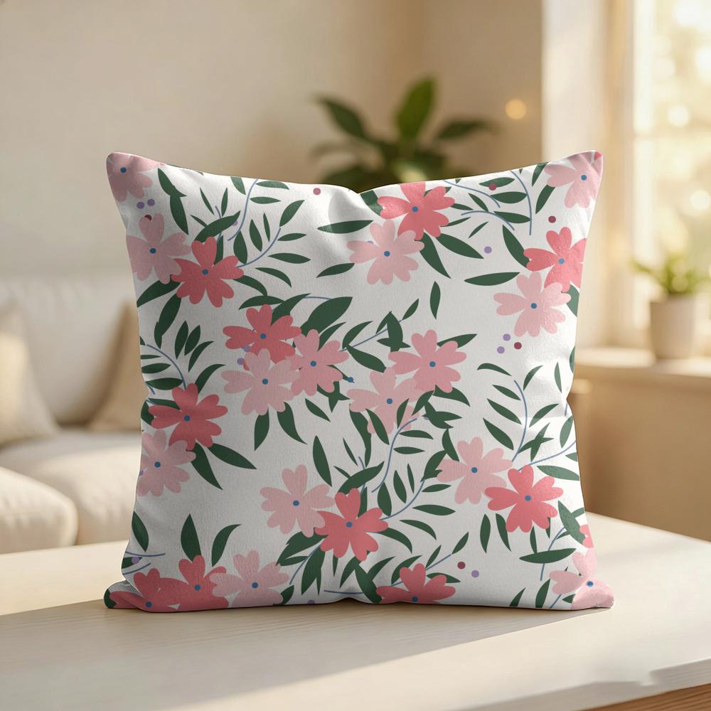 Pink Floral Pattern Cushion Cover Silky Short Plush Invisible Zipper Dustproof Sofa Pillow Case For Home Decor