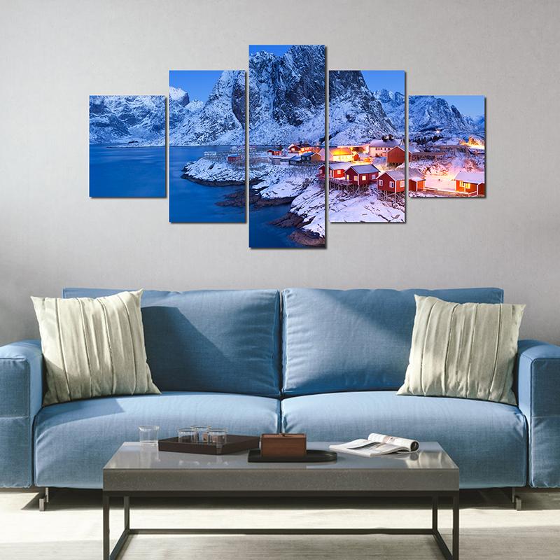 Landscape Canvas Posters Home Decor 5 Pieces Natural Lake Paintings Wall Art Scenery Pictures Modular Living Room Decor No Frame