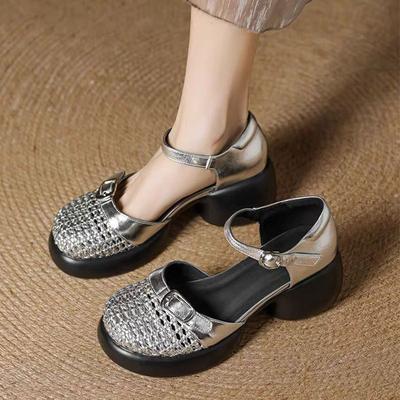 Французские ретро сандалии с полым верхом, летние новые на толстом каблуке и толстой подошве, с ремешком через подъем, римские сандалии