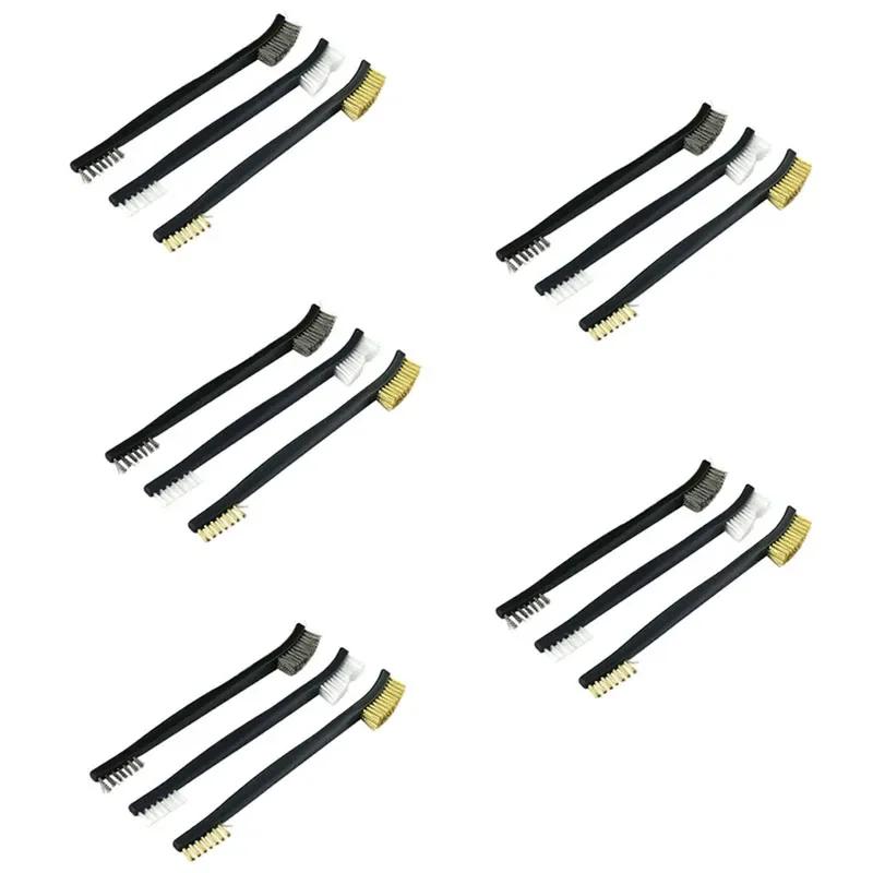 3/12/18Pcs Cleaning Tool Double-End Mini Wire Brush Set Stainless Steel Brass Nylon Cleaning Polishing Detail Metal Rust Brush