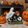 Ghost Figurine for Halloween Decoration Riding Motorcycle Figurine, Novelty Rider Resin Cute Bicycle Statue with Pumpkin Indoor Home Desk Tabletop