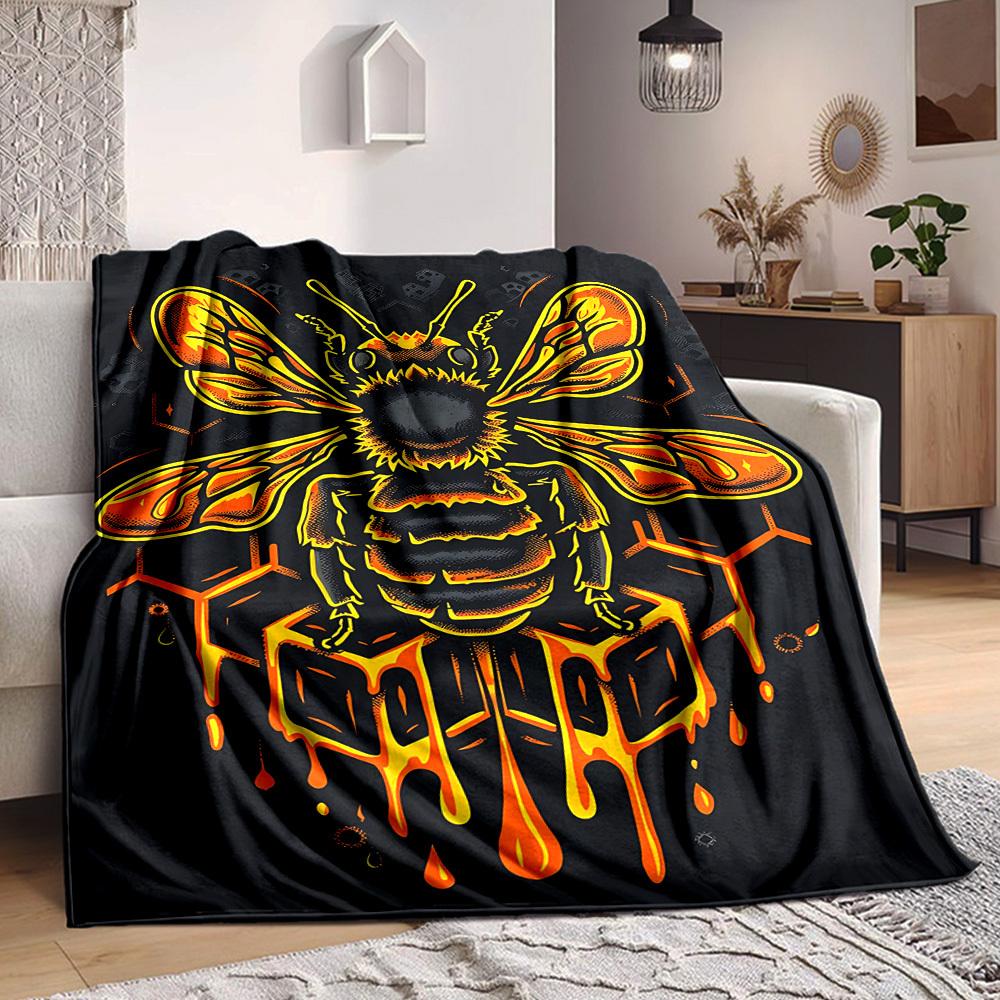 1pc Bee Honeycomb Blanket, Lightweight Flannel Throw Blanket for Sofa, Bed, Travel, Camping, Living Room, Office, Couch114