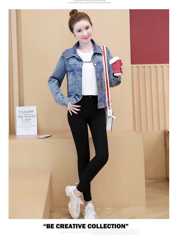 Женская приталенная универсальная винтажная джинсовая куртка - Корейский стиль для весны/осени 2025