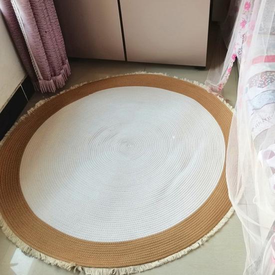 Yousheng Braided Round Area Rug Vintage Cotton Rope Floor Mat with Fringe Washable Rustic Tassel Carpet for Living Room Bedroom