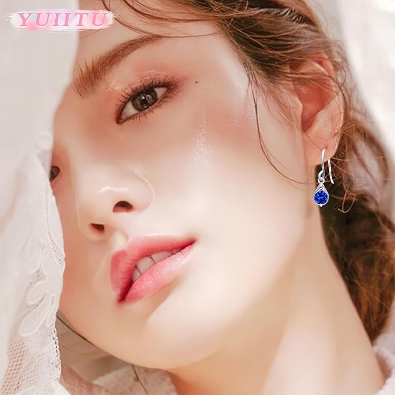 YUIITU earrings ladies shine zirconia hook sway silver Compatible with metal allergies woman drop simple present wedding anniversary birthday commute