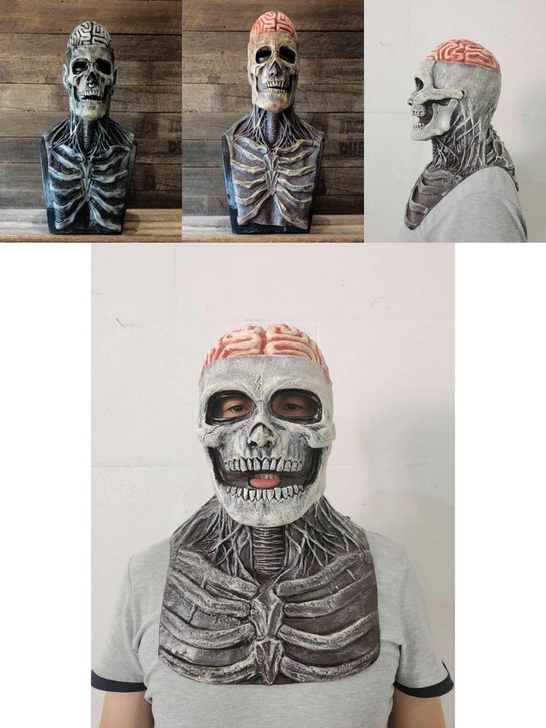 Жуткая маска биохимического скелета для Хэллоуина, силиконовая голова с полным покрытием и шляпой