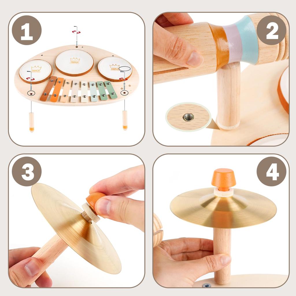 Drum Set Children Montessori Toy Musical Instrument Toy Xylophone Toy Wooden Toy Percussion Instrument Baby Toy 1 2 3 4 5 Years Birthday Present for