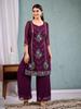 Женский бордовый вышитый комплект Kurta Palazzo с дупаттой, этнический костюм для вечеринки, индийский костюм
