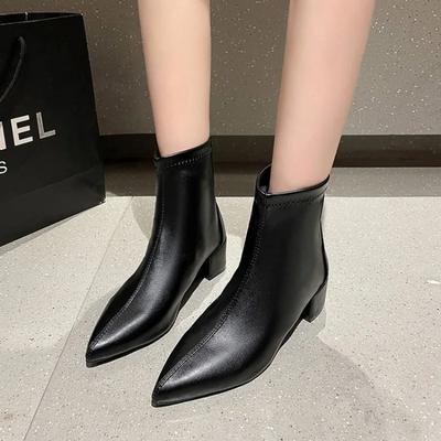 Женские элегантные черные мягкие кожаные сапоги на высоком каблуке с острым носком, стройнящие эластичные сапоги длиной до колена, новое поступление, осень/зима