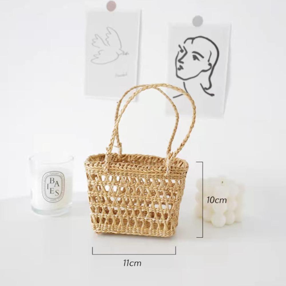 With Handle Straw Woven Basket Picnic Props Storage Basket Practical Tea Cup Cover
