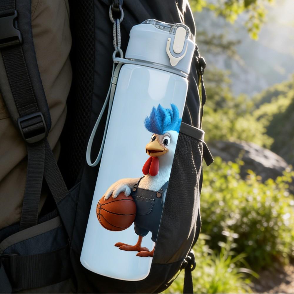 1PC Rooster Chicken Cartoon 750ml Color Plastic Sports Water Bottle Leakproof Flip Straw Lid Suitable for Sports Office Home Use