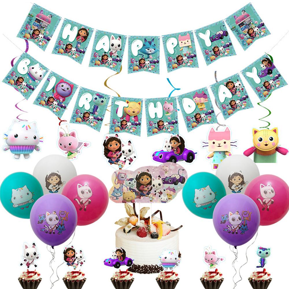 Gabby's Dollhouse Party Supplies Include Banner Cake Topper Balloons Spiral-56