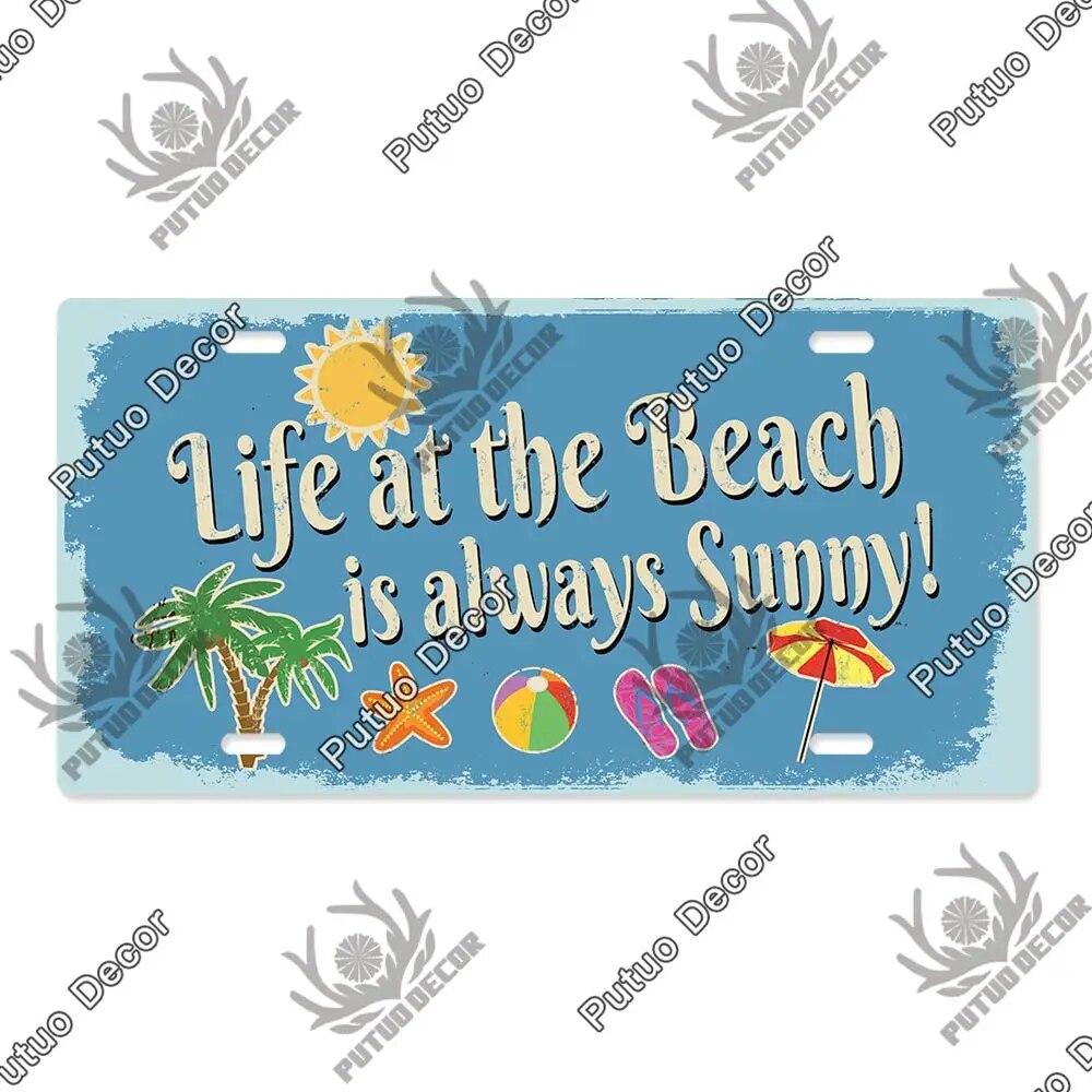 Putuo Decor Beach Retro Tin Sign Licenses Plate Plaque Metal Vintage Poster for Pub Bar Surf Club Man Cave Wall Art Decoration