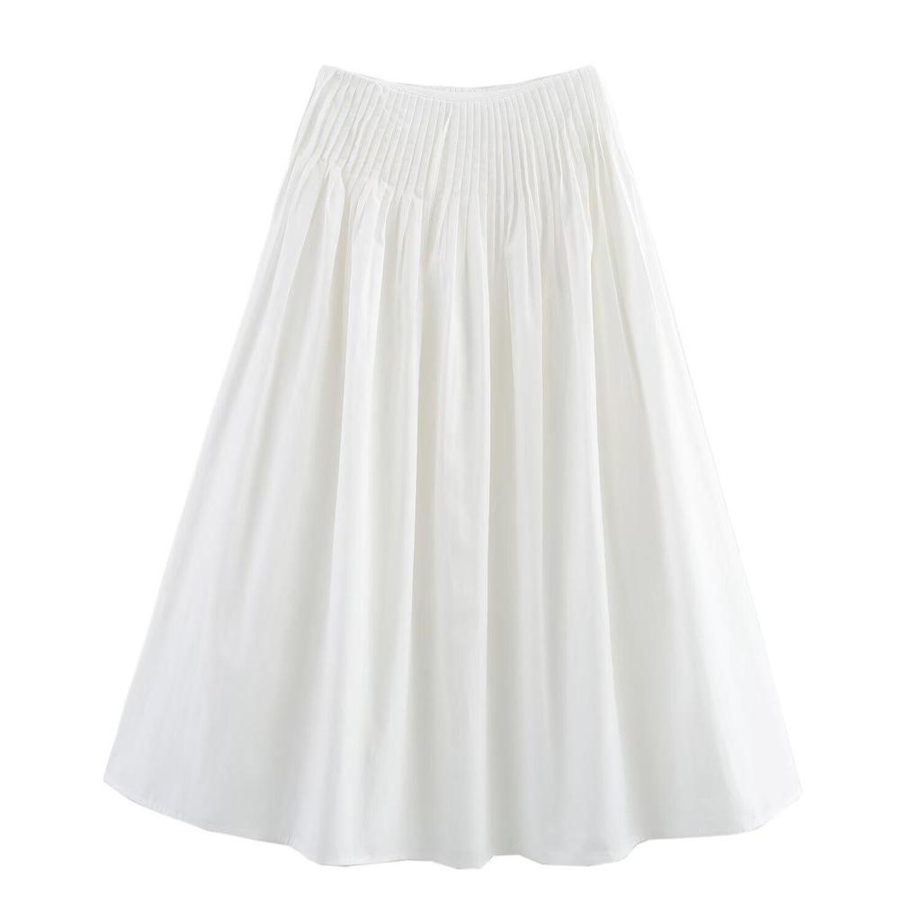 Spring 2025 Women's Fashion: European & American Style Smocked Waist Midi Skirt