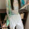 Острая Девушка Тай-Дай Сетка Градиентный Принт Солнцезащитная Футболка с Длинным Рукавом. Женский летний тонкий топ облегающего кроя с дизайнерским чувством и нишевым стилем
