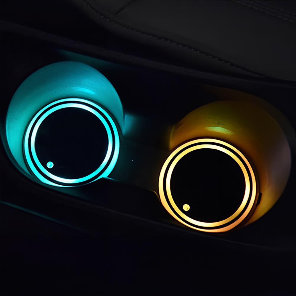 2 шт. Универсальный светодиодный автомобильный подстаканник, нижняя накладка, светодиодная подсветка, отделка, атмосферная лампа, противоскользящий коврик, красочная подставка под стакан