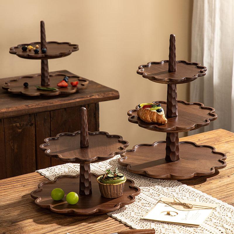 Деревянная десертная кофейная тарелка для торта, японский поднос из массива дерева, высокий уровень внешнего вида, кружевная бытовая фруктовая тарелка для праздника
