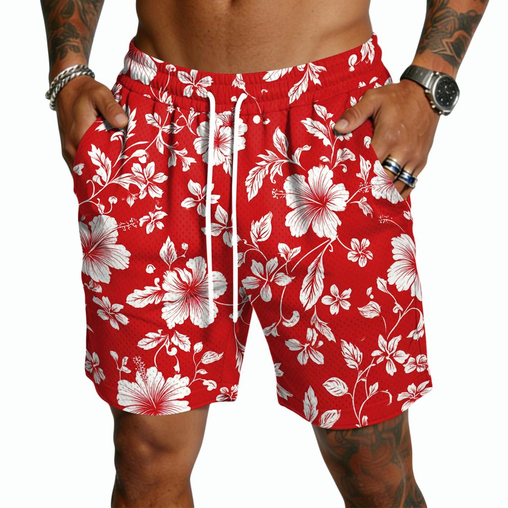 Мужские легкие повседневные шорты на кулиске, быстросохнущие, с шаговым швом 5 дюймов, эластичный пояс, гавайский принт, для активного отдыха