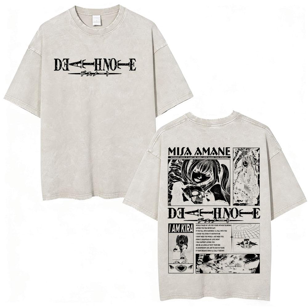 Vintage Acid Washed Anime Death Note Ryuk Yagami Light T Shirts Men Women Cotton Tee Shirt Fashion Hip Hop Short Sleeve T-shirts