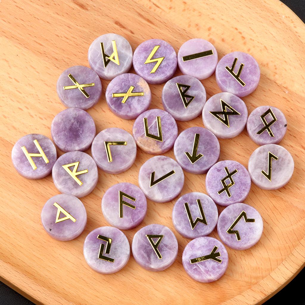 25Pcs/1Pack Natural Crystal Quartz Agate Rune Letters Unperforated Discs Set,Palm Stones Viking Nordic Amulet Divination Ornaments Decoration Jewelry