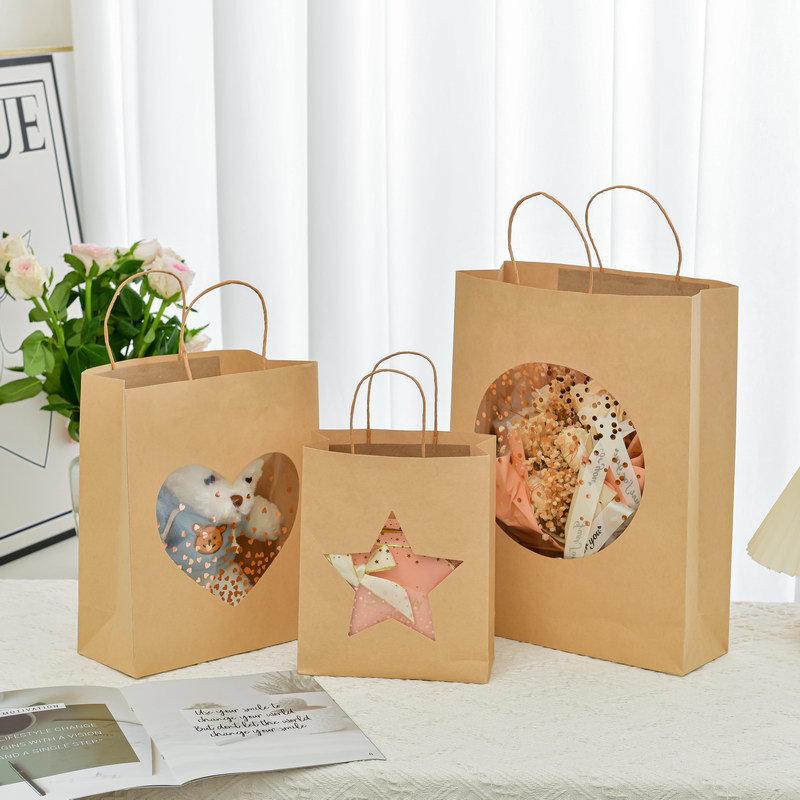 Creative Kraft Paper Window Gift Tote Bag for Birthday or Shopping