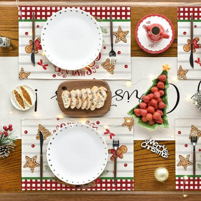 Набор из 4 салфеток и подставок, рождественские коврики для ужина с Санта-Робином, снеговиком и оленями