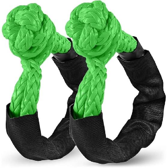 2 Pack Green Soft Shackle 57,000 LBS Breaking Strength 1/2 Inch X 22 Inch With Protective Sleeve For Off-Road Sailing Trucks 4X4 UTV Synthetic Road