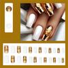 Autumn Theme Maple Leaves Square Faux Nail Set 24Pcs Glues On Nail Elegant Gold White Glossy Full Cover Press On Nail