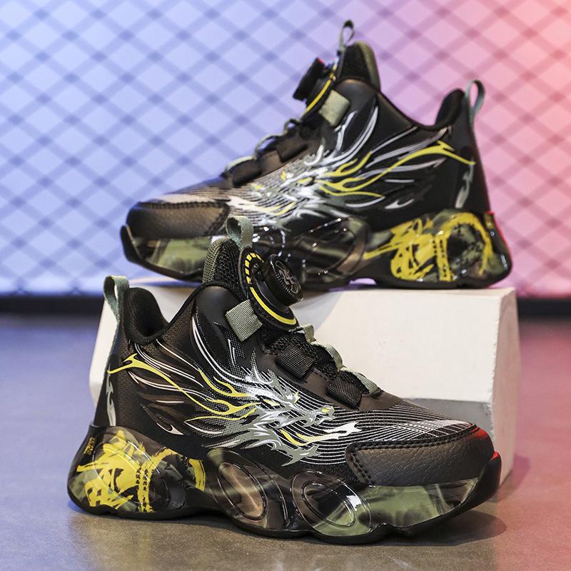 Детские баскетбольные кроссовки кожаные пуговицы спортивные легкие трение звук дракон мальчики мальчики кроссовки