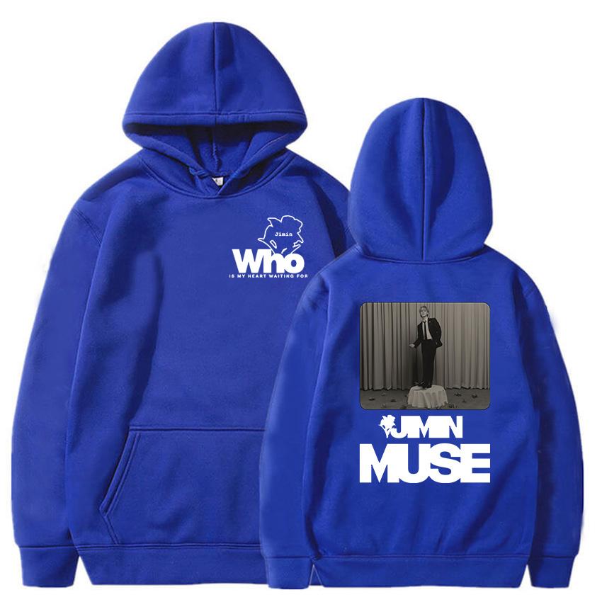 Hoodies Jimin Muse Album Graphic Sweatshirts Who Is My Heart Waiting for Flower Printing Pullovers Moletom Feminino Winter Women
