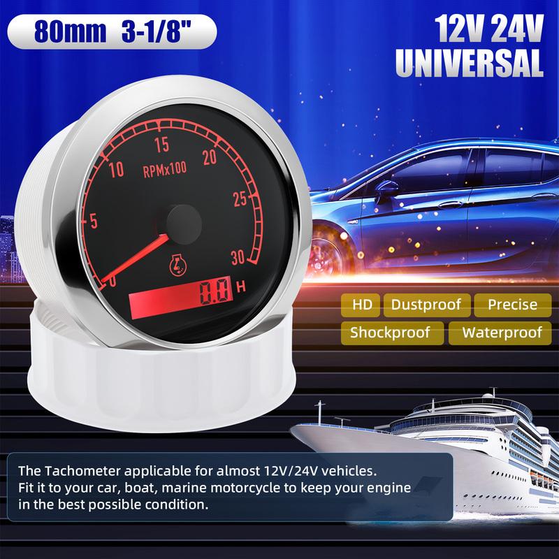 80MM Car Tacho Gauge For 1-8 Cylinders Universal Tachometer Vehicles 7 Color Backlight 3000- 8000 RPM Meter Hours Tacho Meter