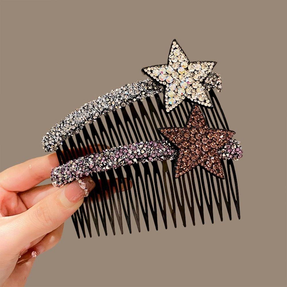 Pentagram Star Invisible Extra Hair Holder Acrylic Broken Hair Comb Rhinestone Star Hair Comb Lady